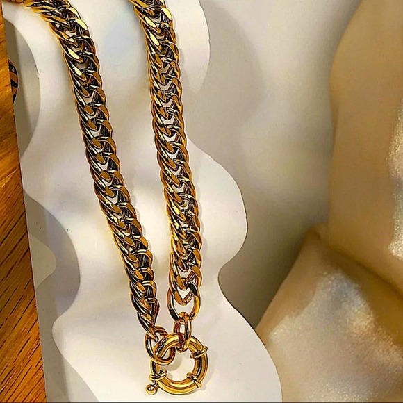 Statement Curb Gold Plated Cuban Chain Toggle O Ring Chunky Choker Necklace - Picture 7 of 9